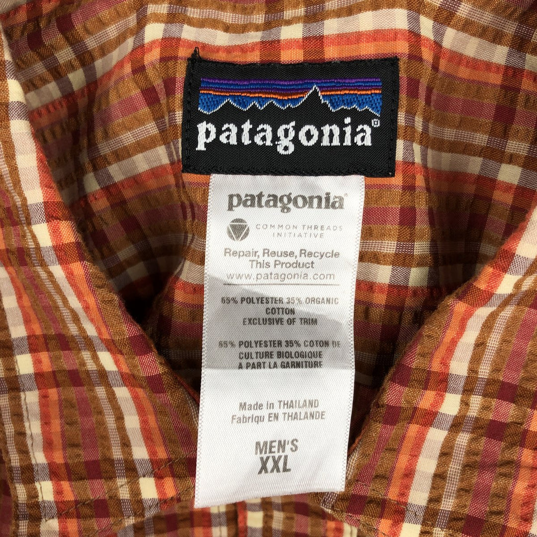Patagonia 53001SP11 Check Pattern Seersucker Short-Sleeve Poly-Cotton Box Shirt Men's XXL Equivalent polyester orange type Vintage Second Hand