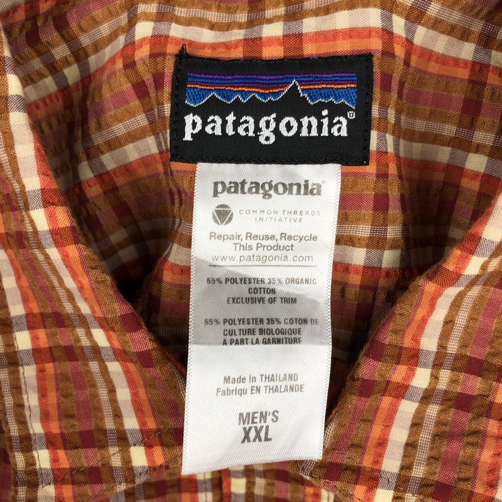 Patagonia 53001SP11 Check Pattern Seersucker Short-Sleeve Poly-Cotton Box Shirt Men's XXL Equivalent polyester orange type Vintage Second Hand