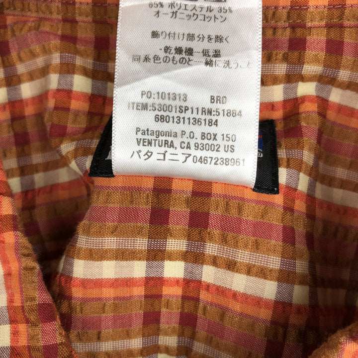 Patagonia 53001SP11 Check Pattern Seersucker Short-Sleeve Poly-Cotton Box Shirt Men's XXL Equivalent polyester orange type Vintage Second Hand