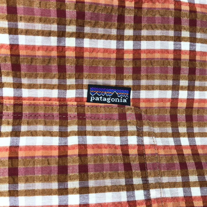 Patagonia 53001SP11 Check Pattern Seersucker Short-Sleeve Poly-Cotton Box Shirt Men's XXL Equivalent polyester orange type Vintage Second Hand