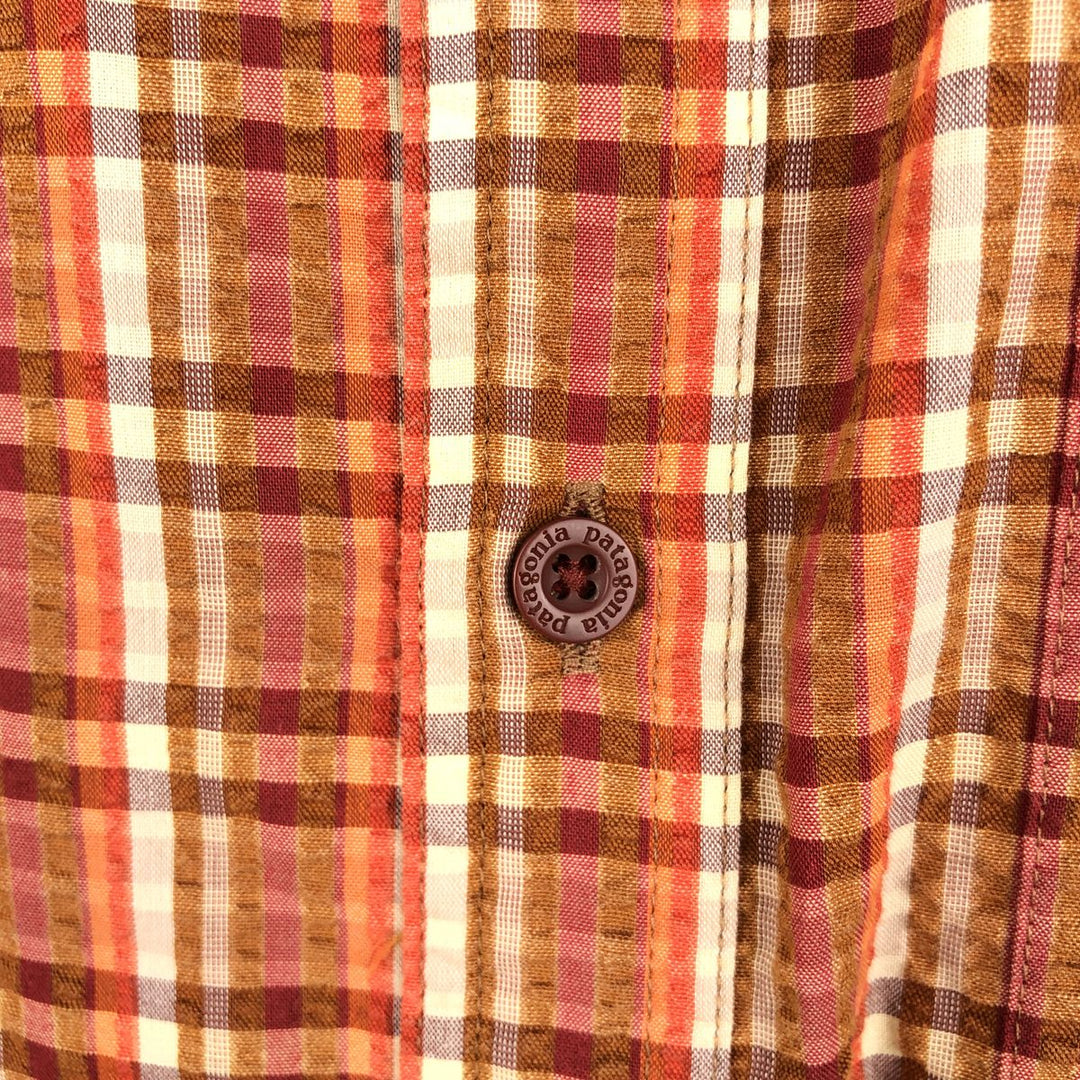 Patagonia 53001SP11 Check Pattern Seersucker Short-Sleeve Poly-Cotton Box Shirt Men's XXL Equivalent polyester orange type Vintage Second Hand