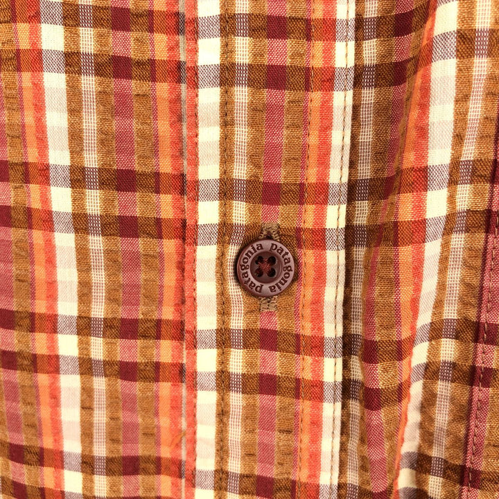 Patagonia 53001SP11 Check Pattern Seersucker Short-Sleeve Poly-Cotton Box Shirt Men's XXL Equivalent polyester orange type Vintage Second Hand
