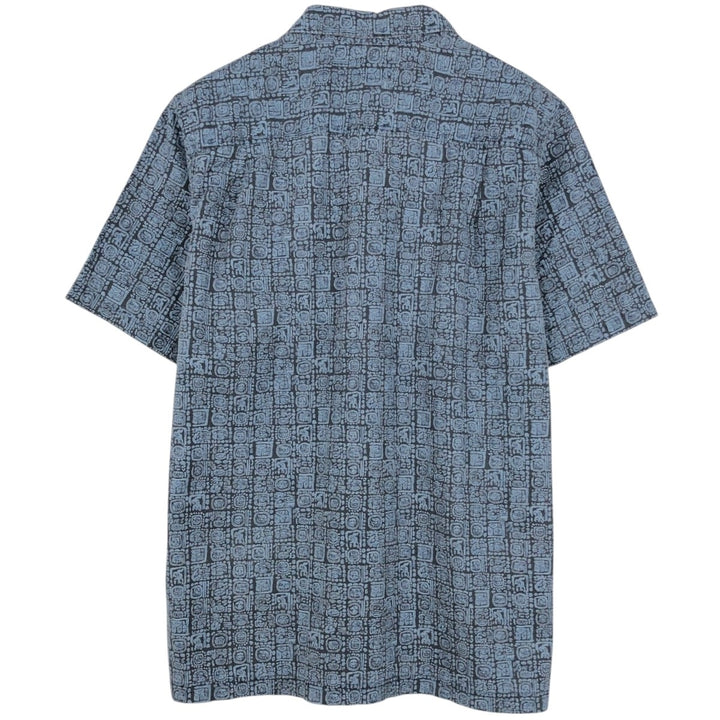 90s-00'S L.L.Bean SLIGHTLY FITTED all-over print short-sleeved open-collar cotton shirt, boxy style, men's size M. cotton navy blue type Vintage Second Hand