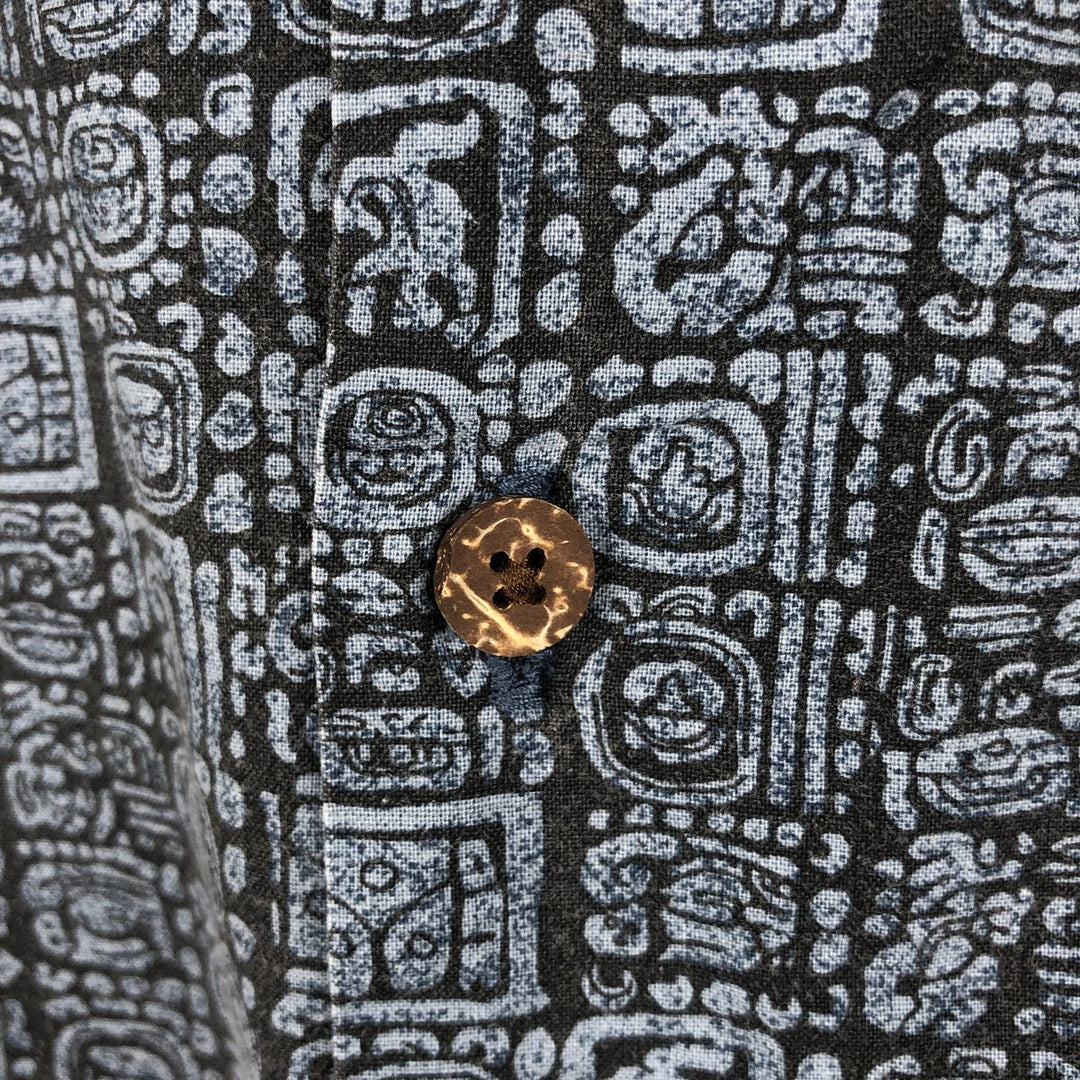 90s-00'S L.L.Bean SLIGHTLY FITTED all-over print short-sleeved open-collar cotton shirt, boxy style, men's size M. cotton navy blue type Vintage Second Hand