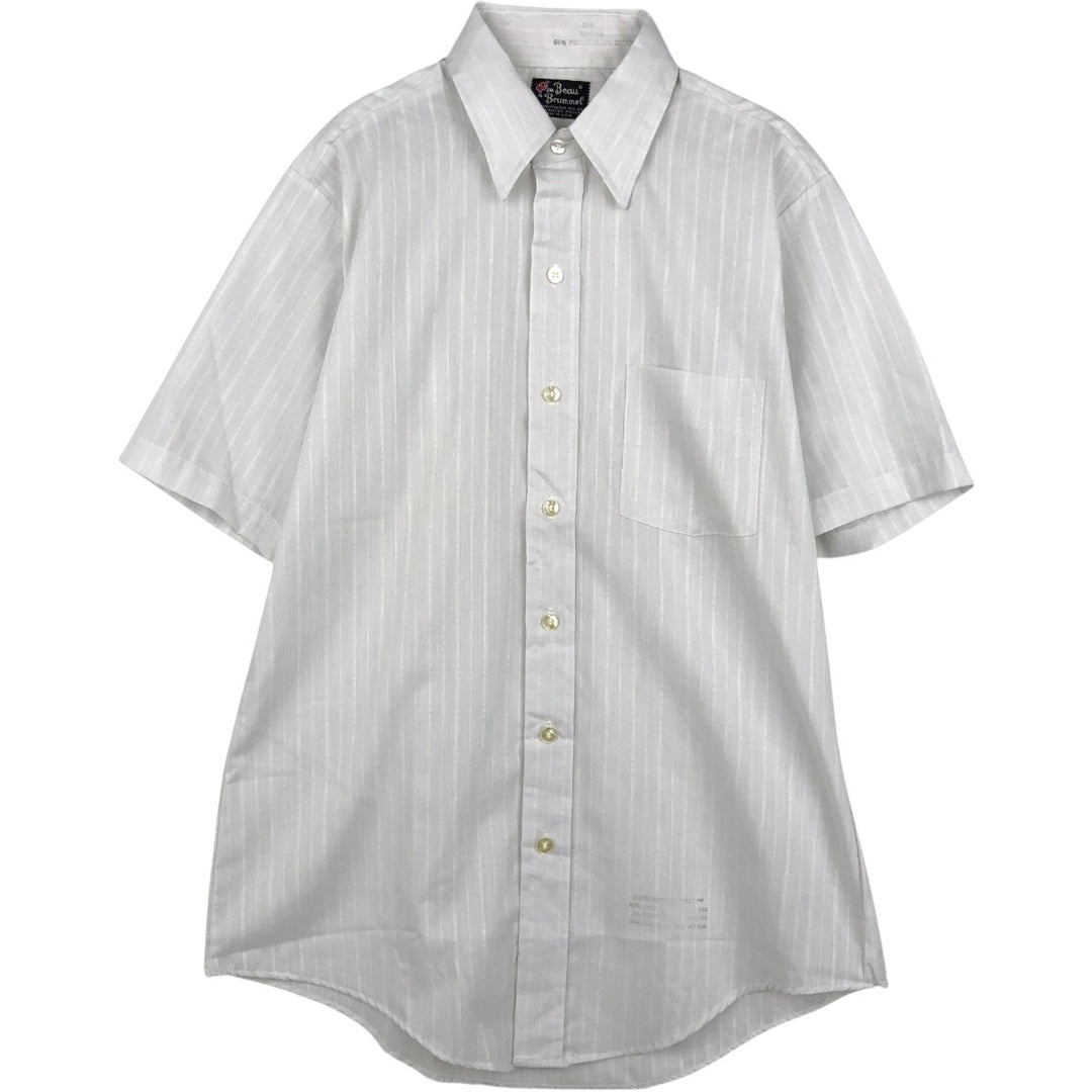 Beau Brummel Stripe Pattern Short-Sleeve Poly-Cotton Shirt, Made in USA, Men's Size M (Equivalent), Vintage polyester gray type Vintage Second Hand