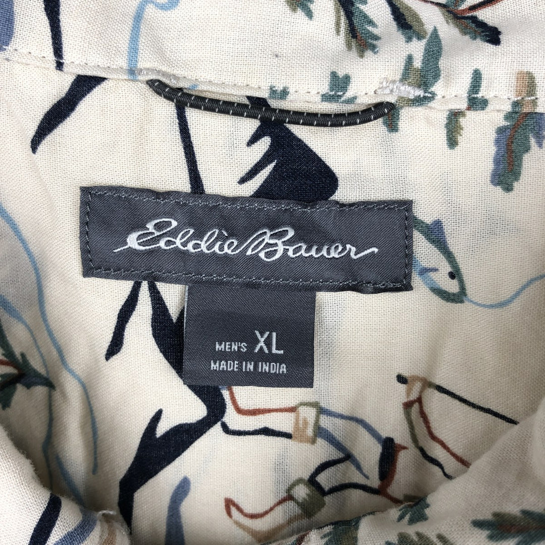 Eddie Bauer all-over print short-sleeved cotton shirt, boxy style, men's size XL. cotton ivory Vintage Second Hand