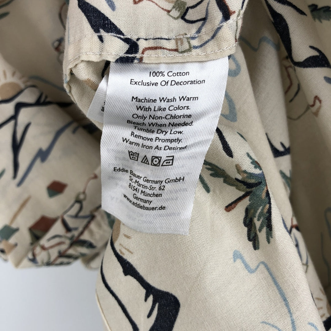 Eddie Bauer all-over print short-sleeved cotton shirt, boxy style, men's size XL. cotton ivory Vintage Second Hand