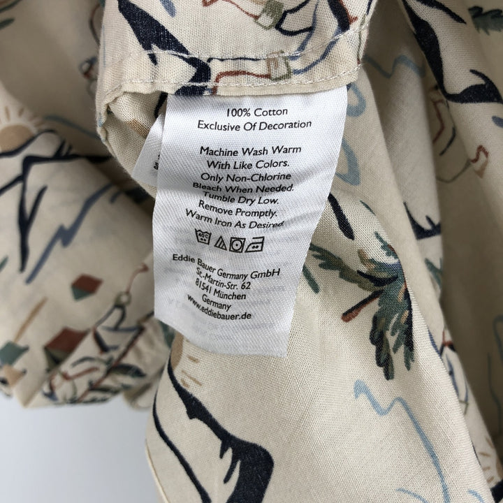 Eddie Bauer all-over print short-sleeved cotton shirt, boxy style, men's size XL. cotton ivory Vintage Second Hand
