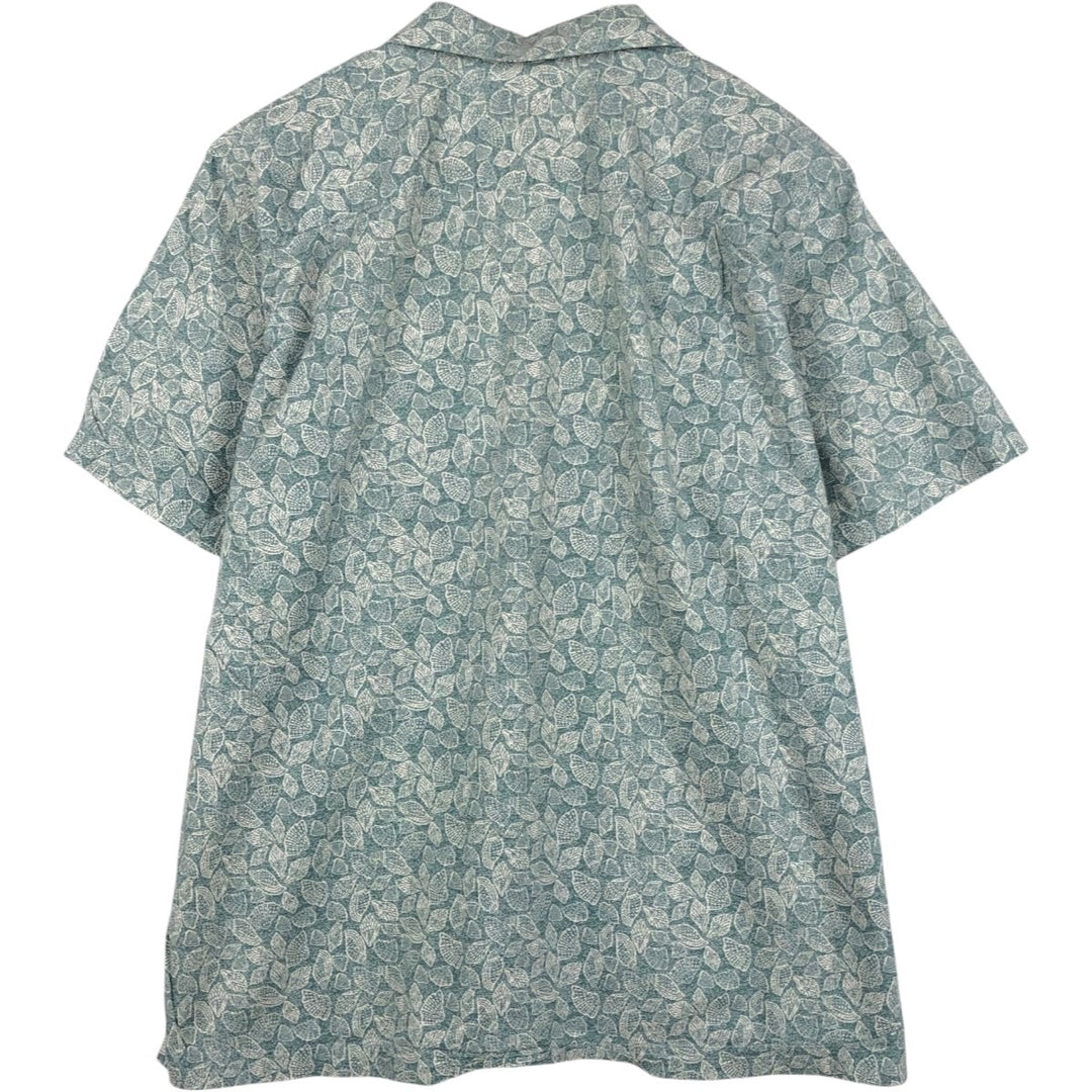 90s-00'S LL Bean Slightly Fitted All-Over Print Short Sleeve Open Collar Cotton Box Shirt, Men's XL cotton Khaki type sage green Vintage Second Hand