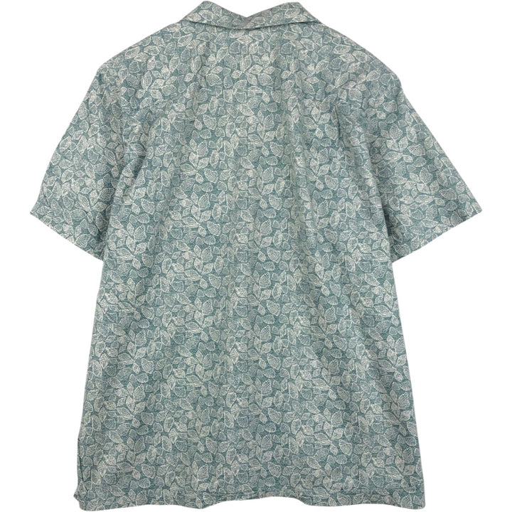 90s-00'S LL Bean Slightly Fitted All-Over Print Short Sleeve Open Collar Cotton Box Shirt, Men's XL cotton Khaki type sage green Vintage Second Hand