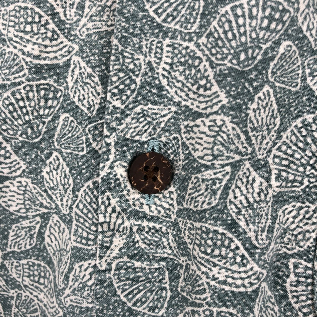 90s-00'S LL Bean Slightly Fitted All-Over Print Short Sleeve Open Collar Cotton Box Shirt, Men's XL cotton Khaki type sage green Vintage Second Hand