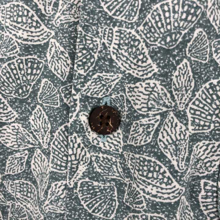 90s-00'S LL Bean Slightly Fitted All-Over Print Short Sleeve Open Collar Cotton Box Shirt, Men's XL cotton Khaki type sage green Vintage Second Hand