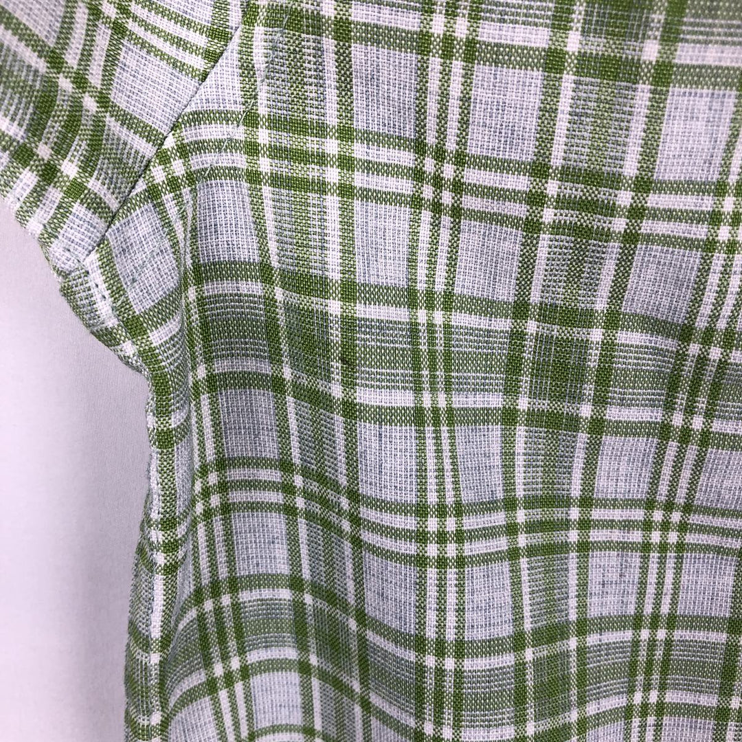 Stussy short-sleeved check shirt, men's size L (approx.) polyester green type yellow green Vintage Second Hand