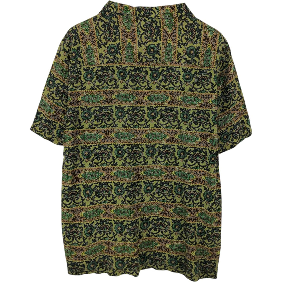Stussy all-over print short-sleeved open-collar rayon shirt, boxy fit, men's size S (approx.) Rayon Khaki type Vintage Second Hand