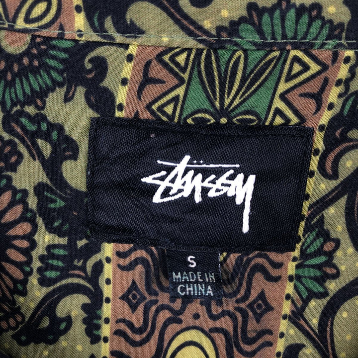 Stussy all-over print short-sleeved open-collar rayon shirt, boxy fit, men's size S (approx.) Rayon Khaki type Vintage Second Hand