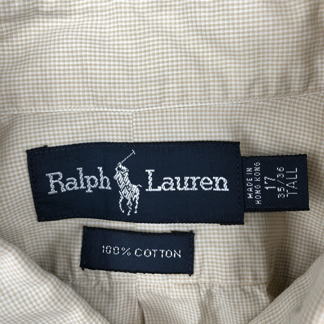 Ralph Lauren long sleeve button down check shirt, men's XL size cotton Khaki type beige Vintage Second Hand