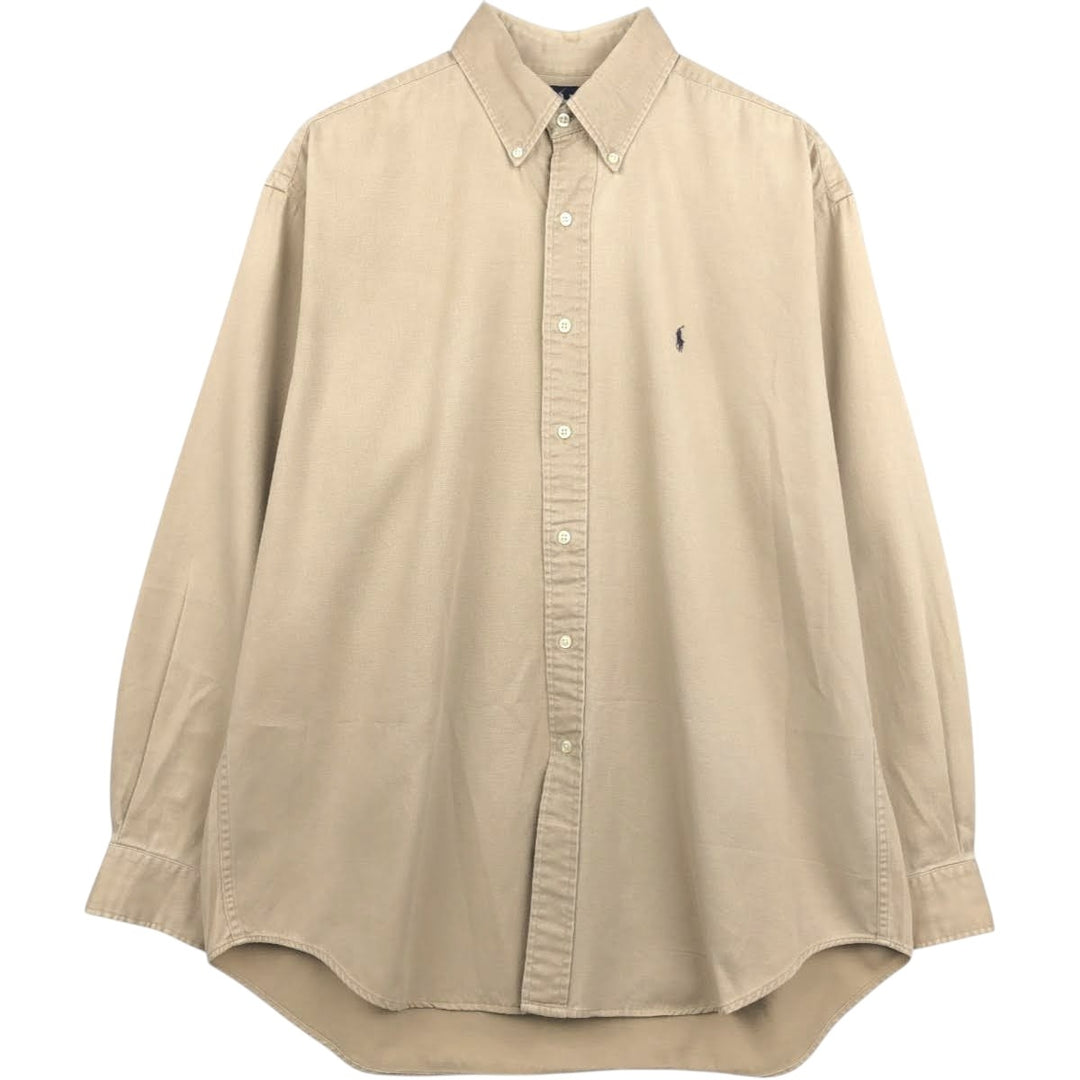 Ralph Lauren BLAIRE long sleeve button down shirt, men's size L cotton beige type brown Vintage Second Hand