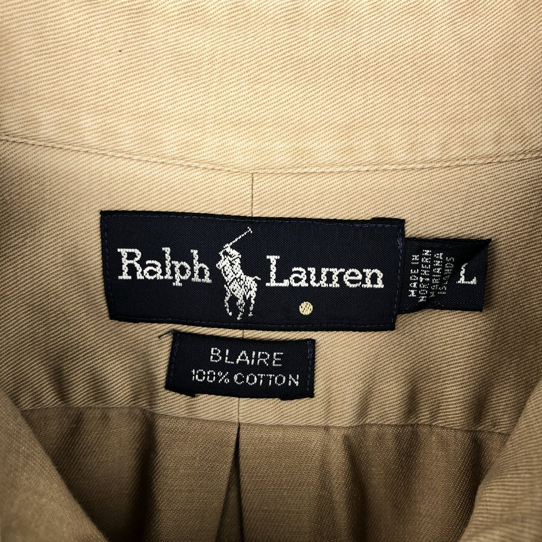 Ralph Lauren BLAIRE long sleeve button down shirt, men's size L cotton beige type brown Vintage Second Hand