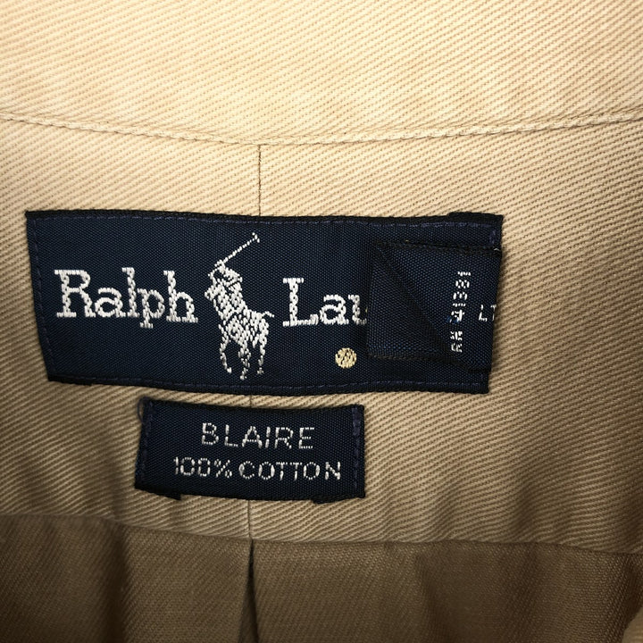 Ralph Lauren BLAIRE long sleeve button down shirt, men's size L cotton beige type brown Vintage Second Hand