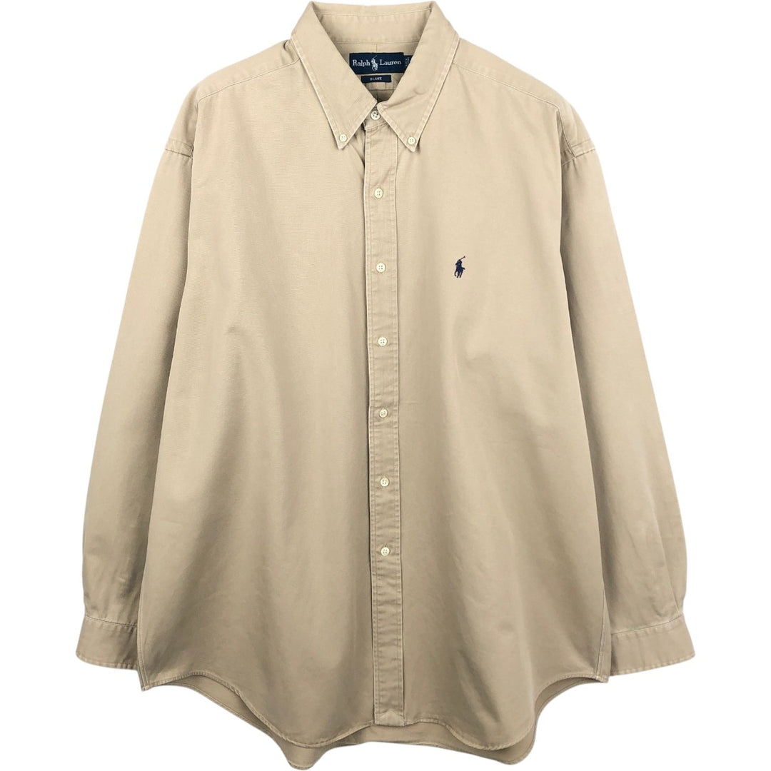 Ralph Lauren BLAKE long sleeve button down shirt, men's XL size cotton beige type brown Vintage Second Hand