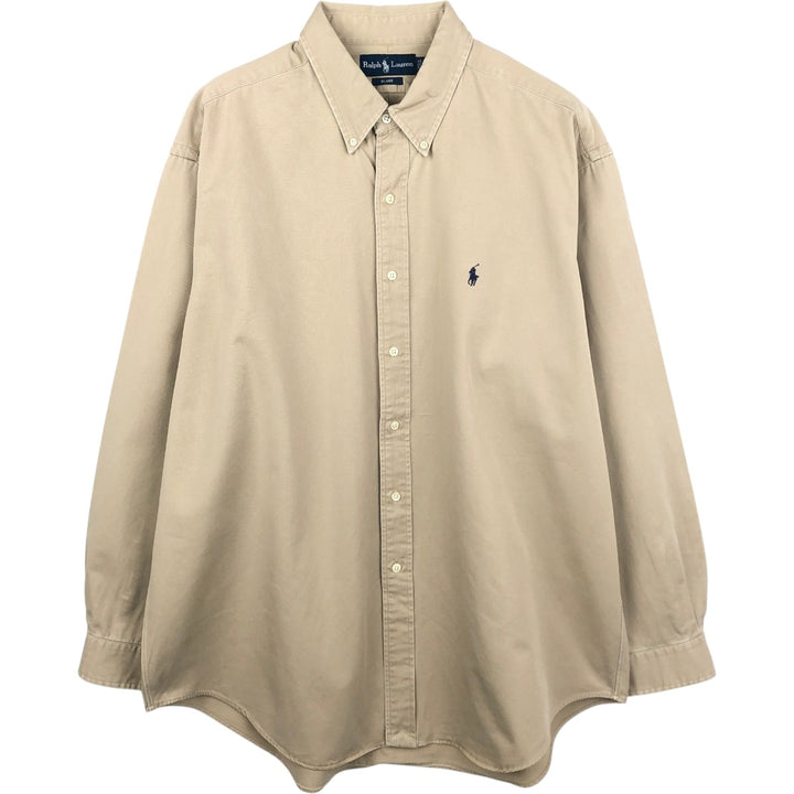 Ralph Lauren BLAKE long sleeve button down shirt, men's XL size cotton beige type brown Vintage Second Hand