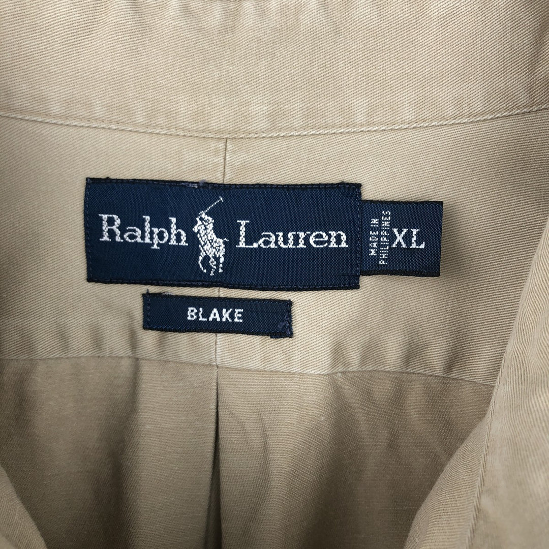Ralph Lauren BLAKE long sleeve button down shirt, men's XL size cotton beige type brown Vintage Second Hand