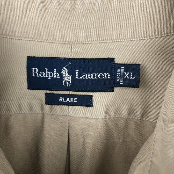 Ralph Lauren BLAKE long sleeve button down shirt, men's XL size cotton beige type brown Vintage Second Hand