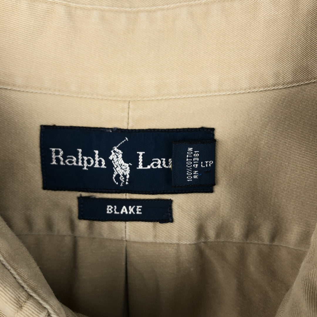 Ralph Lauren BLAKE long sleeve button down shirt, men's XL size cotton beige type brown Vintage Second Hand