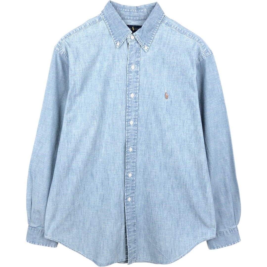 Ralph Lauren Classic Fit Long Sleeve Chambray Shirt, Men's XL cotton Blue type light blue Vintage Second Hand