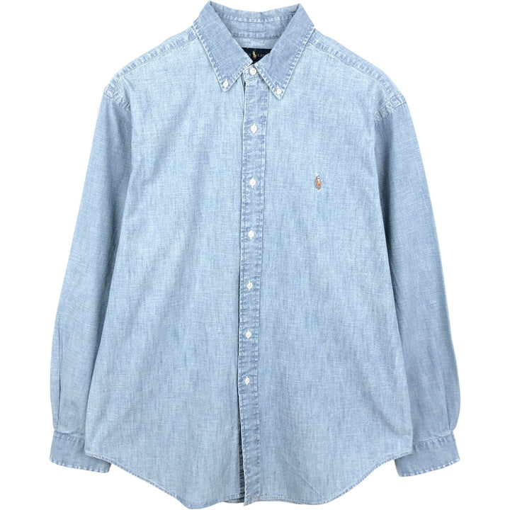 Ralph Lauren Classic Fit Long Sleeve Chambray Shirt, Men's XL cotton Blue type light blue Vintage Second Hand