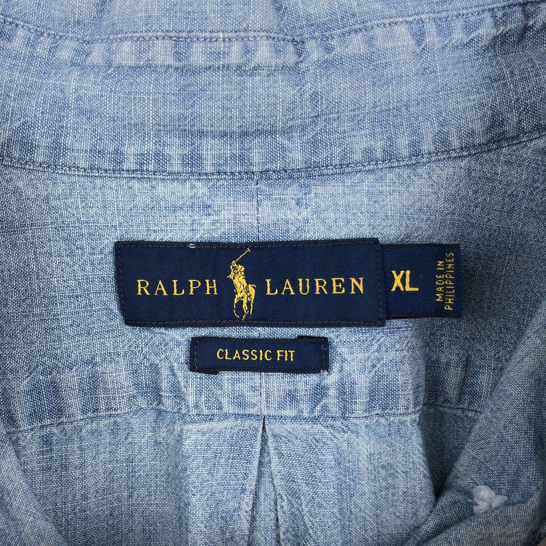Ralph Lauren Classic Fit Long Sleeve Chambray Shirt, Men's XL cotton Blue type light blue Vintage Second Hand