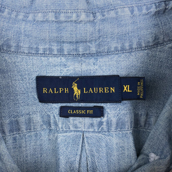 Ralph Lauren Classic Fit Long Sleeve Chambray Shirt, Men's XL cotton Blue type light blue Vintage Second Hand