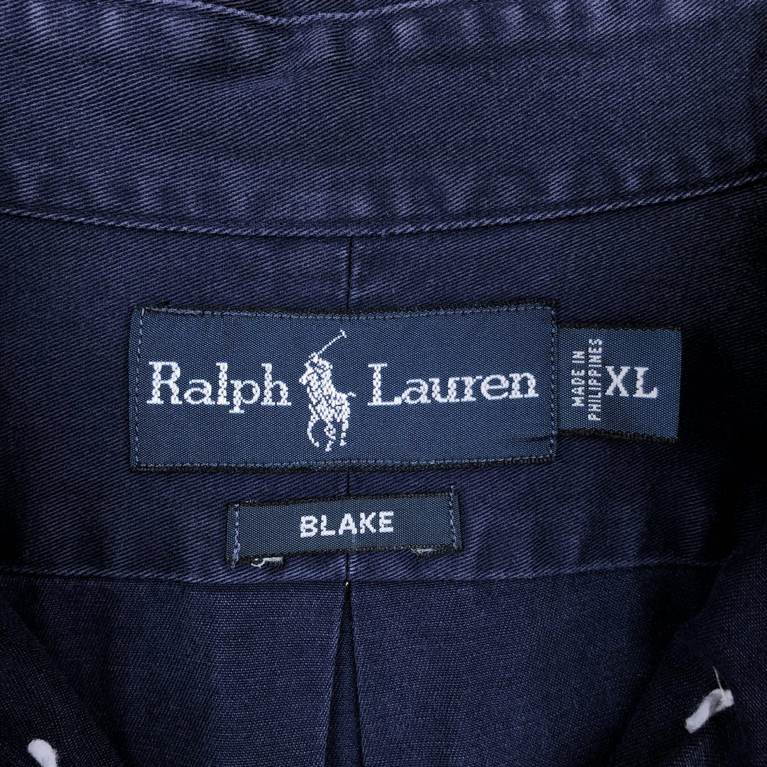 Ralph Lauren BLAKE long sleeve button down shirt, men's XL size cotton Navy blue Vintage Second Hand