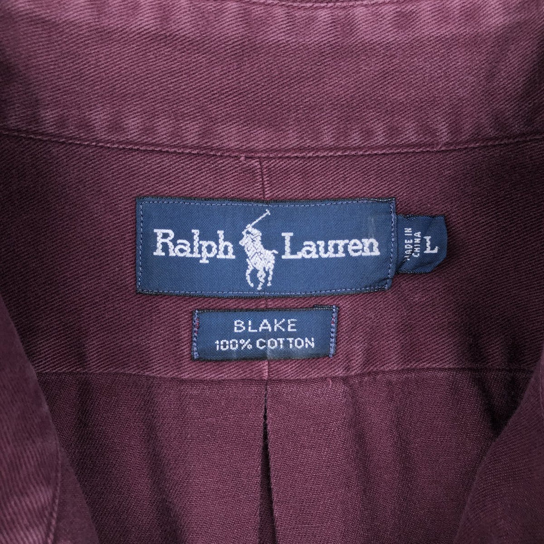 Ralph Lauren BLAKE long sleeve button down shirt, men's size L cotton wine-red Vintage Second Hand