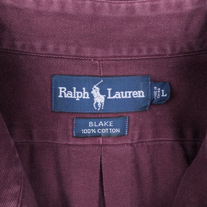 Ralph Lauren BLAKE long sleeve button down shirt, men's size L cotton wine-red Vintage Second Hand