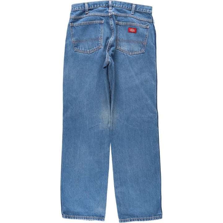 Dickies plain logo patch straight denim pants, unclear, size 34x32 (equivalent to men's W34), zipper fly, wide leg. unclear blue type Vintage Second Hand