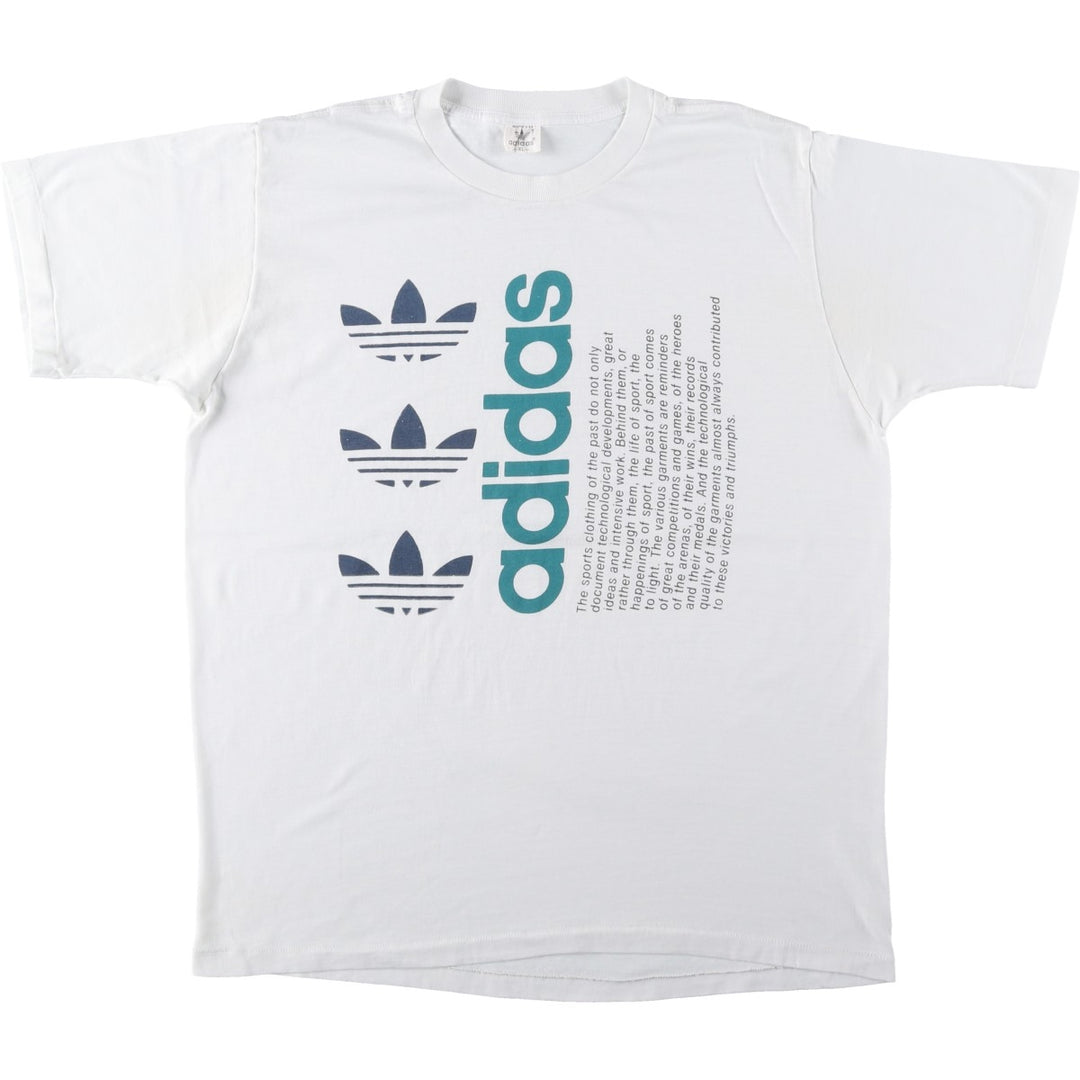 90'S Adidas Trefoil Logo Print T-Shirt, Made in USA, Men's XL (approx.), Vintage polyester white type Vintage Second Hand
