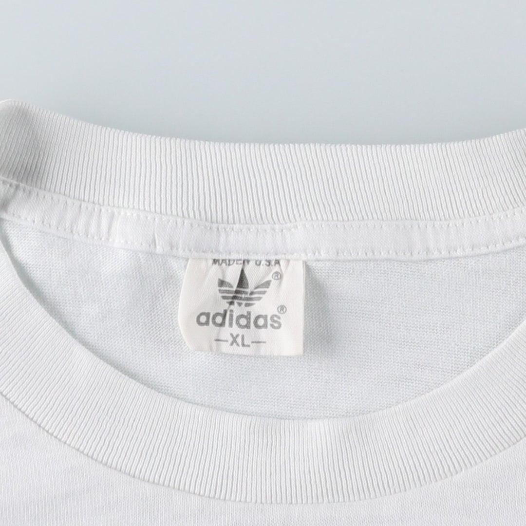 90'S Adidas Trefoil Logo Print T-Shirt, Made in USA, Men's XL (approx.), Vintage polyester white type Vintage Second Hand