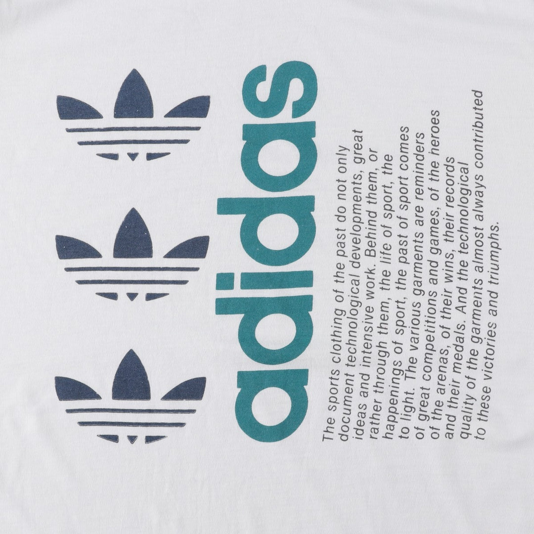 90'S Adidas Trefoil Logo Print T-Shirt, Made in USA, Men's XL (approx.), Vintage polyester white type Vintage Second Hand