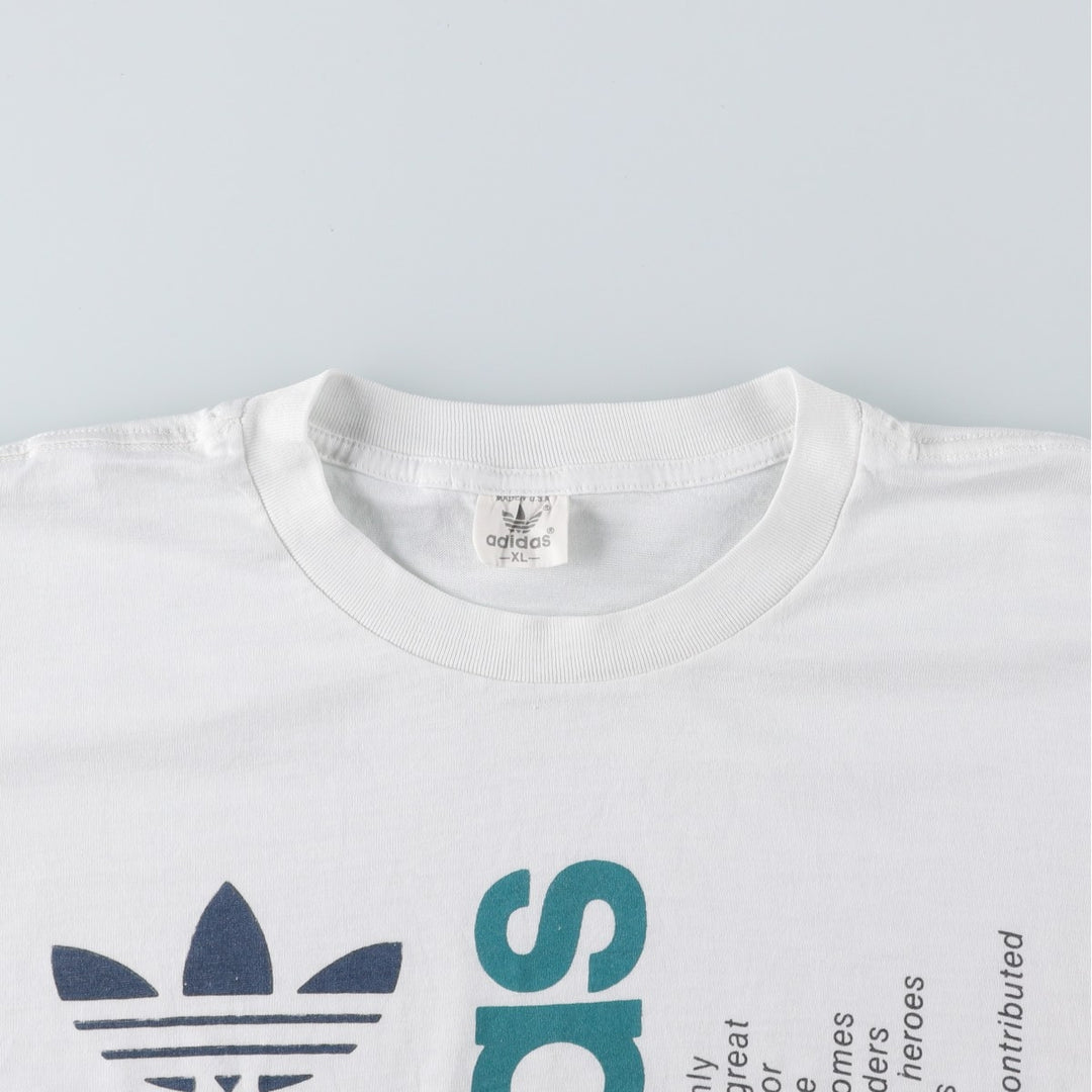 90'S Adidas Trefoil Logo Print T-Shirt, Made in USA, Men's XL (approx.), Vintage polyester white type Vintage Second Hand