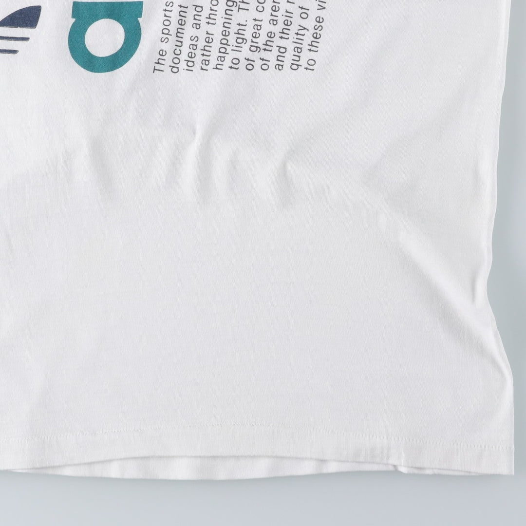 90'S Adidas Trefoil Logo Print T-Shirt, Made in USA, Men's XL (approx.), Vintage polyester white type Vintage Second Hand