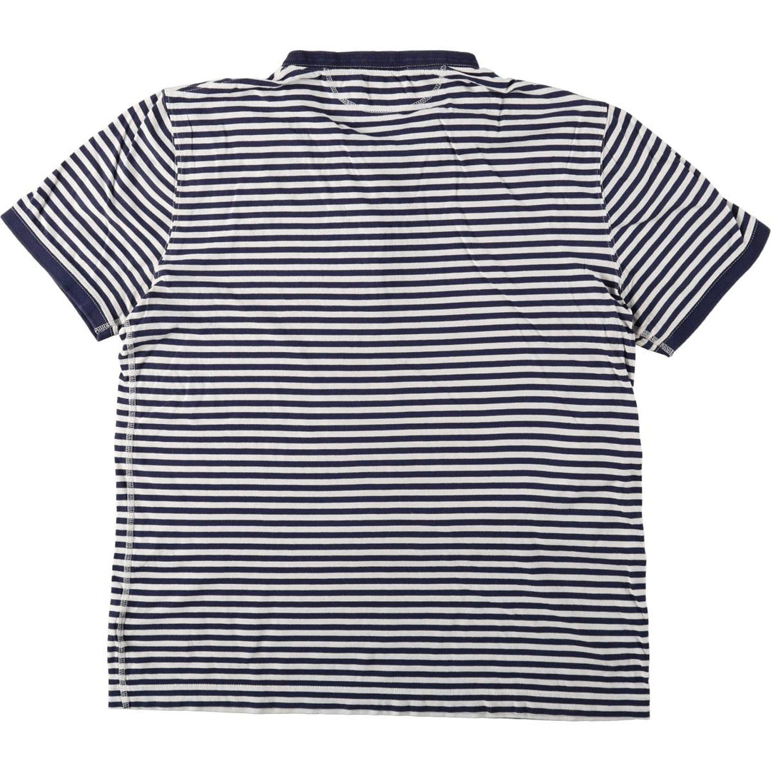 Ralph Lauren POLO RALPH LAUREN Henley neck short-sleeved striped T-shirt, men's size L (approx.) cotton navy blue type Vintage Second Hand