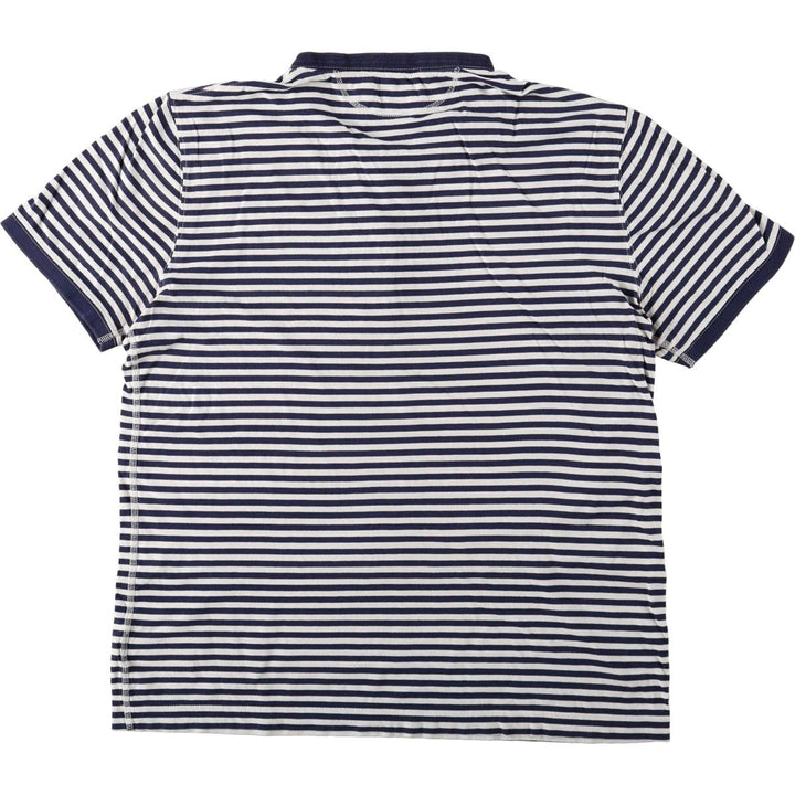 Ralph Lauren POLO RALPH LAUREN Henley neck short-sleeved striped T-shirt, men's size L (approx.) cotton navy blue type Vintage Second Hand