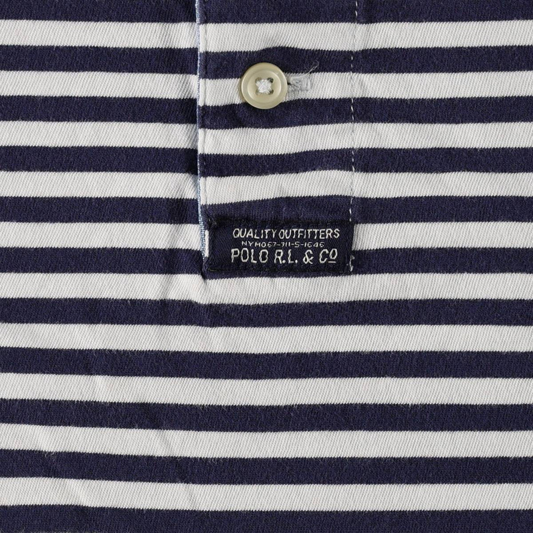 Ralph Lauren POLO RALPH LAUREN Henley neck short-sleeved striped T-shirt, men's size L (approx.) cotton navy blue type Vintage Second Hand