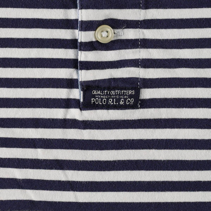 Ralph Lauren POLO RALPH LAUREN Henley neck short-sleeved striped T-shirt, men's size L (approx.) cotton navy blue type Vintage Second Hand