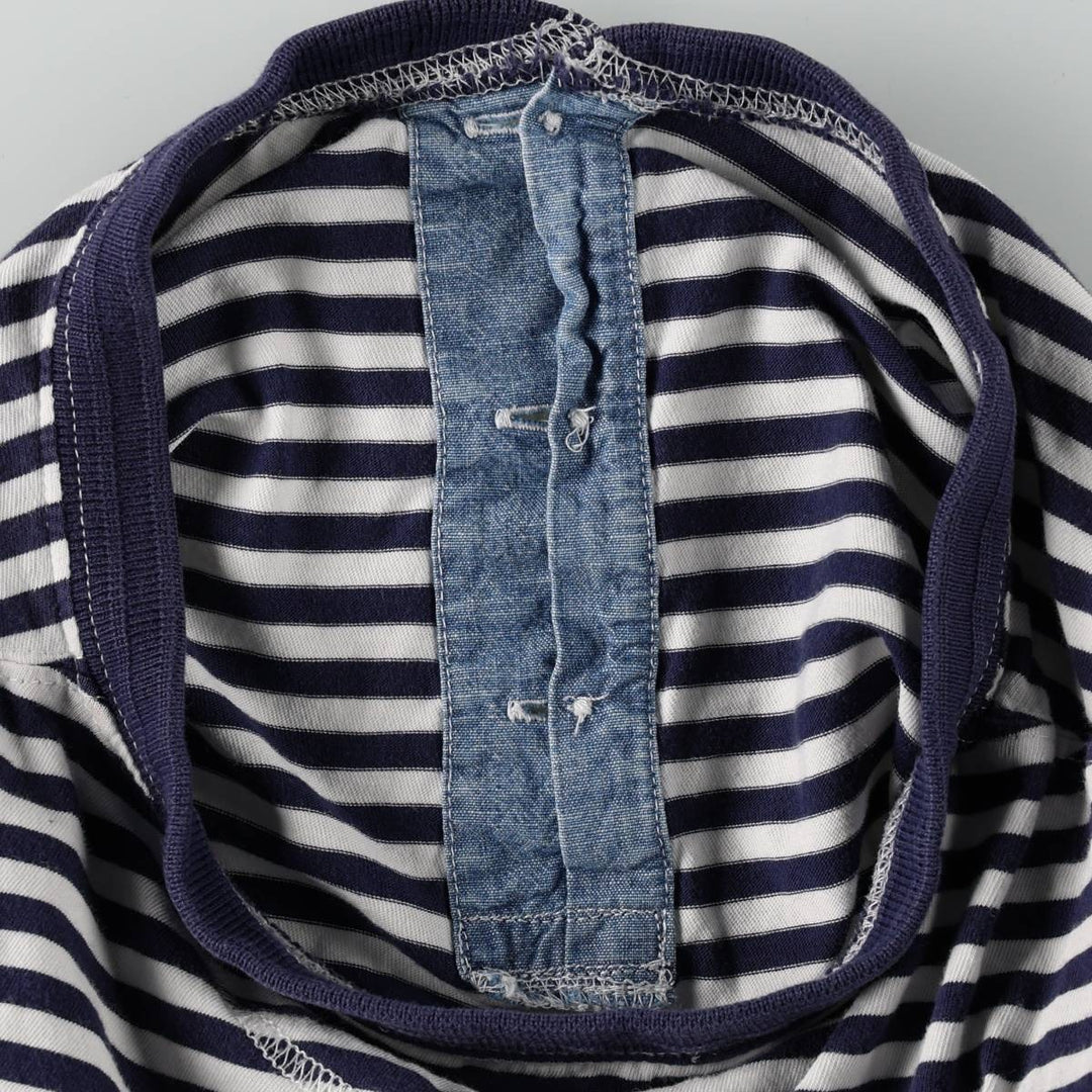 Ralph Lauren POLO RALPH LAUREN Henley neck short-sleeved striped T-shirt, men's size L (approx.) cotton navy blue type Vintage Second Hand
