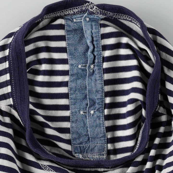 Ralph Lauren POLO RALPH LAUREN Henley neck short-sleeved striped T-shirt, men's size L (approx.) cotton navy blue type Vintage Second Hand