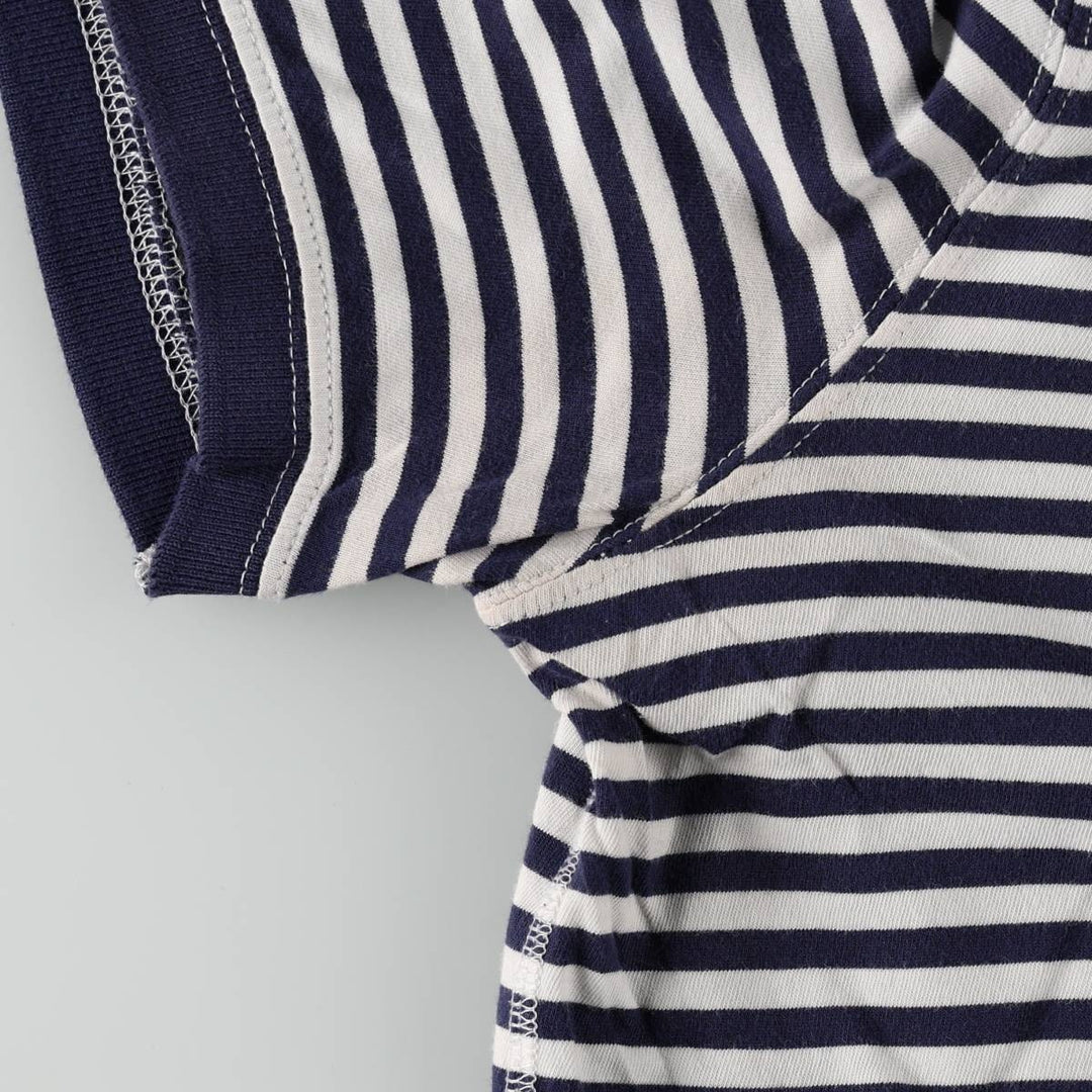 Ralph Lauren POLO RALPH LAUREN Henley neck short-sleeved striped T-shirt, men's size L (approx.) cotton navy blue type Vintage Second Hand