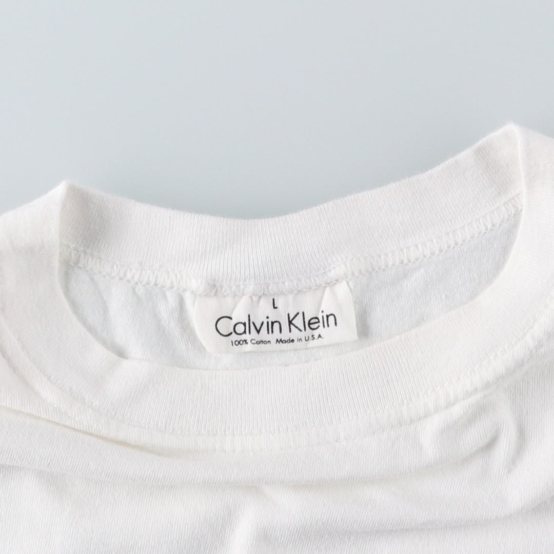90'S Calvin Klein Short-Sleeve Logo T-Shirt, Made in USA, Men's Size L (Equivalent), Vintage cotton white type Vintage Second Hand