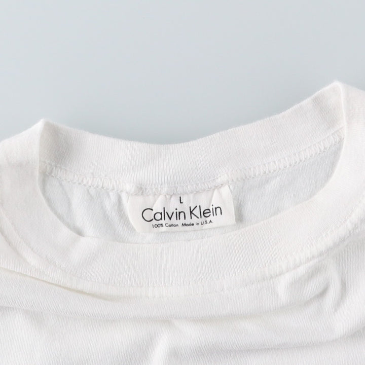 90'S Calvin Klein Short-Sleeve Logo T-Shirt, Made in USA, Men's Size L (Equivalent), Vintage cotton white type Vintage Second Hand